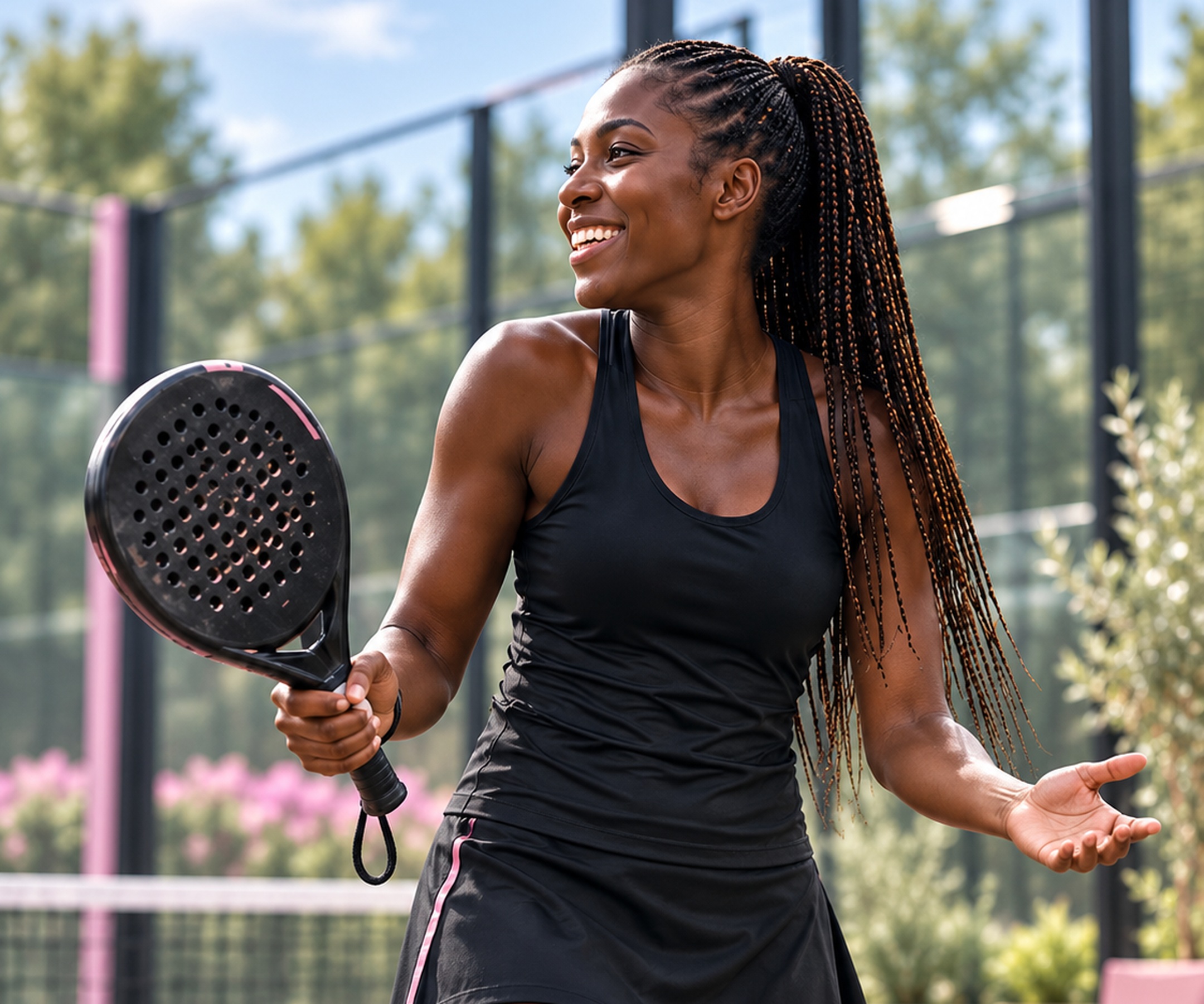 Smiling Black padel player